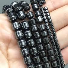 Natural Black Hematite Stone Column Beads